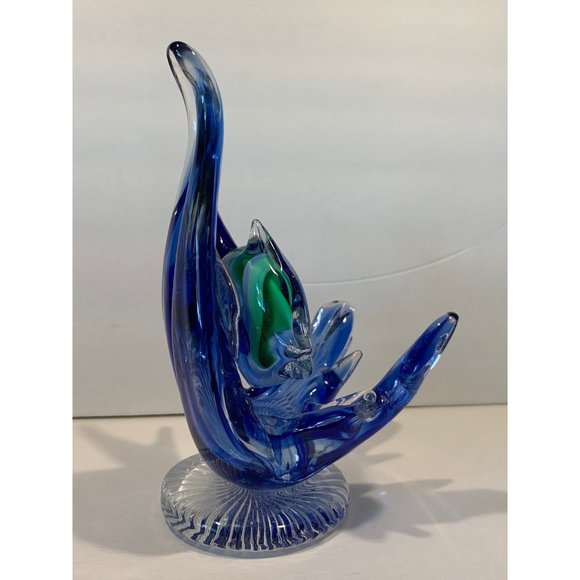 Fish Waves Glass Art Figurine Pedestal - Picture 6 of 11